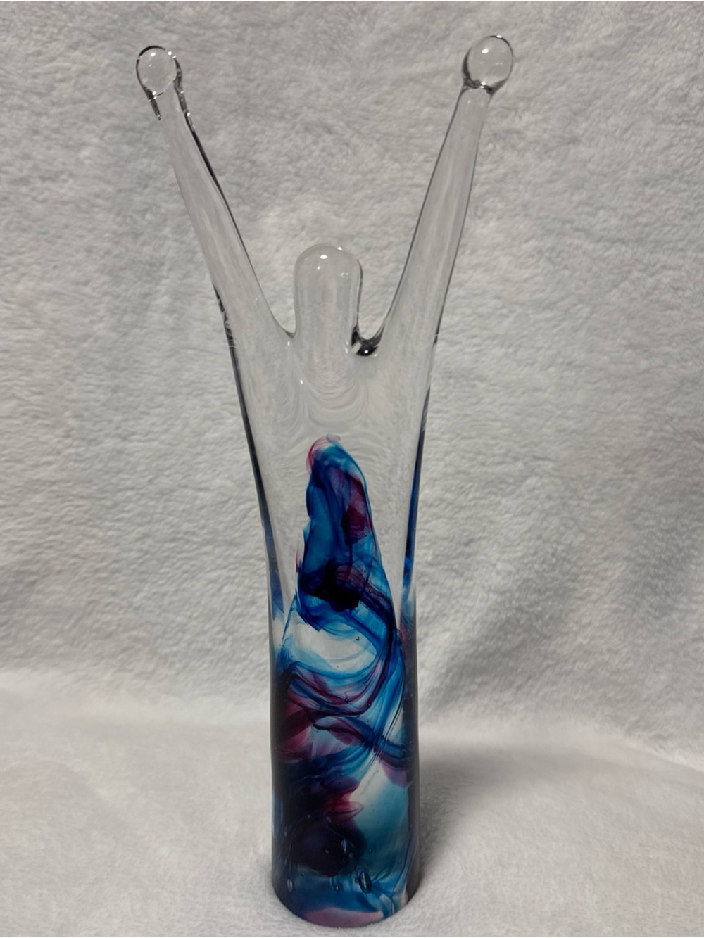 Handblown Glass Art Vase with Blue and Purple Swirl signed Susan Gottselig 10"